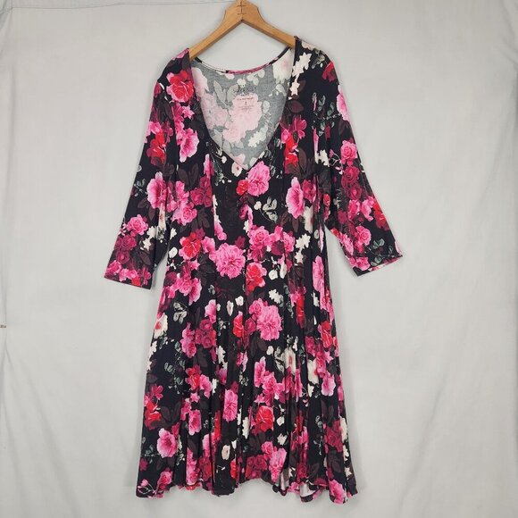 Torrid Plus Sz 2X Super Soft Dark Floral Midi Sweetheart Skater Dress Jersey - Picture 1 of 9